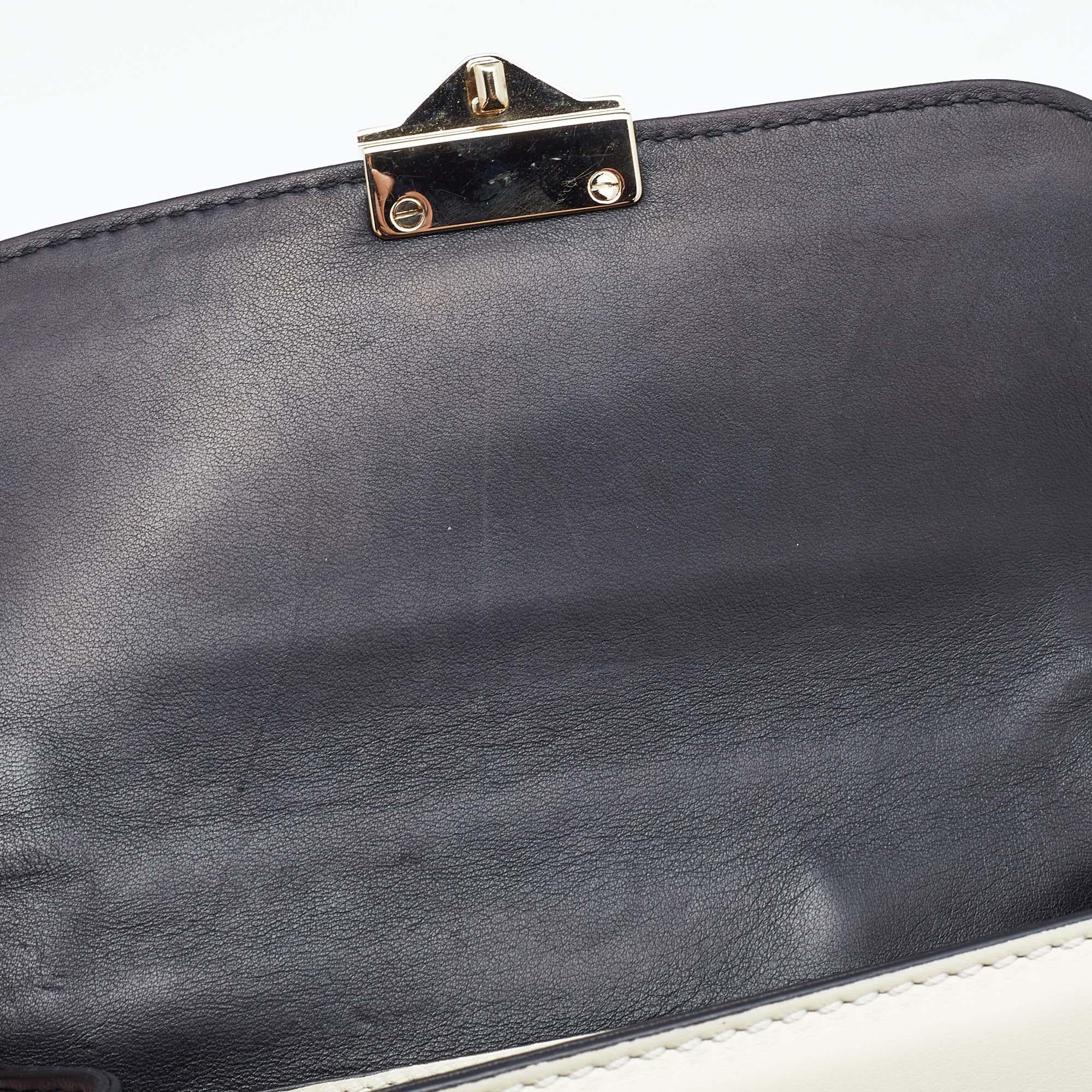 Valentino Off White/Black Leather Small Rockstud Glam Lock Flap Bag 8