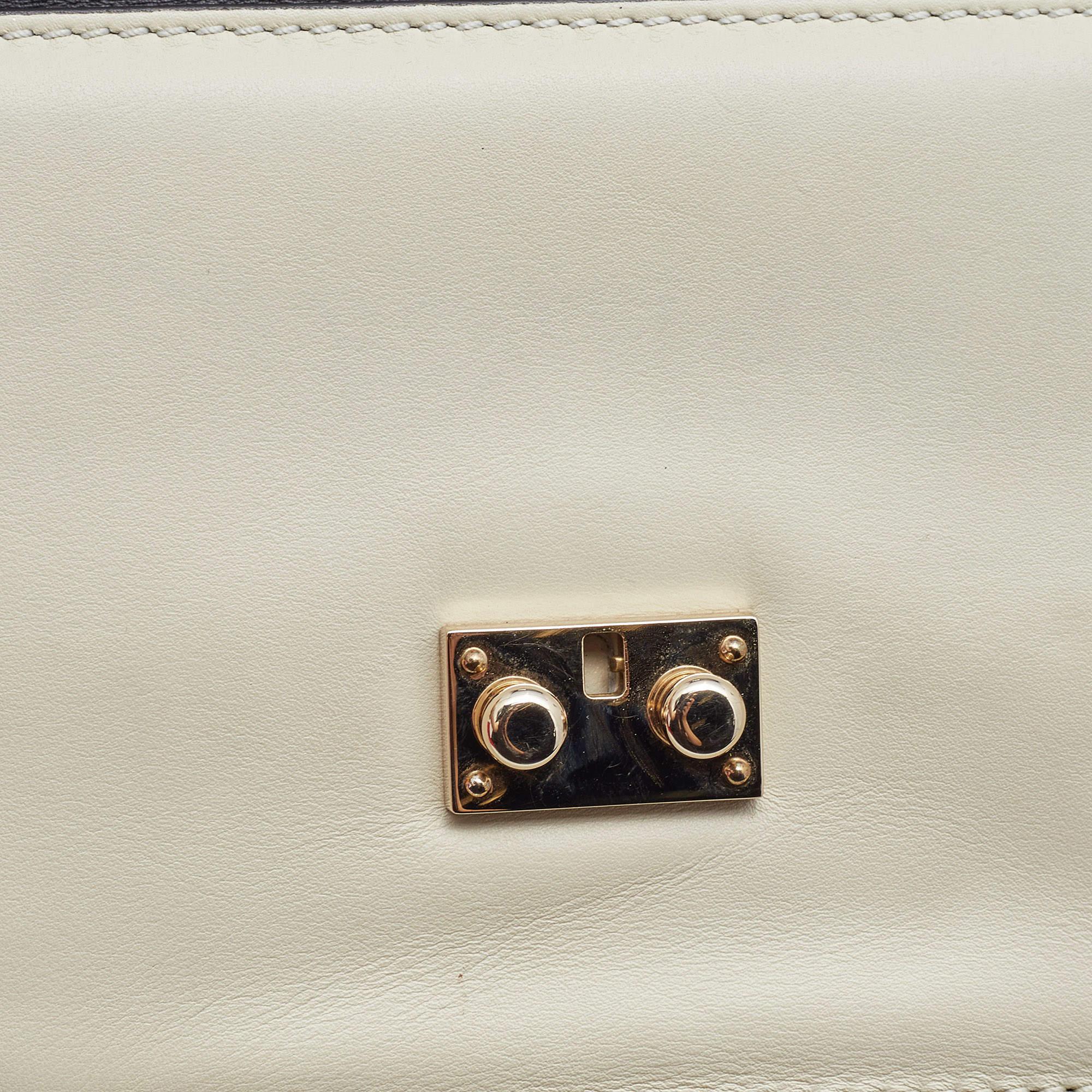 Women's Valentino Off White/Black Leather Small Rockstud Glam Lock Flap Bag