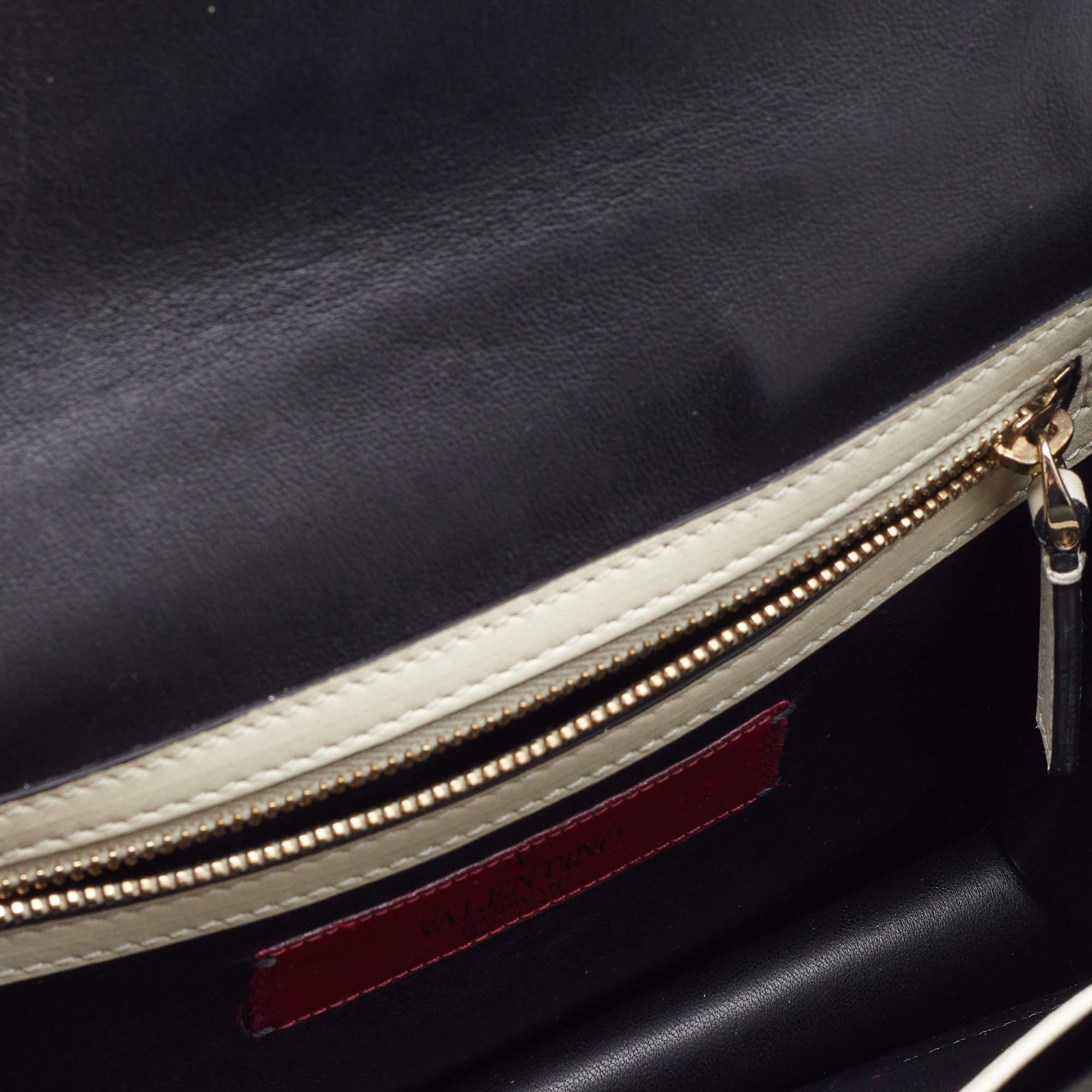 Valentino Off White/Black Leather Small Rockstud Glam Lock Flap Bag 4