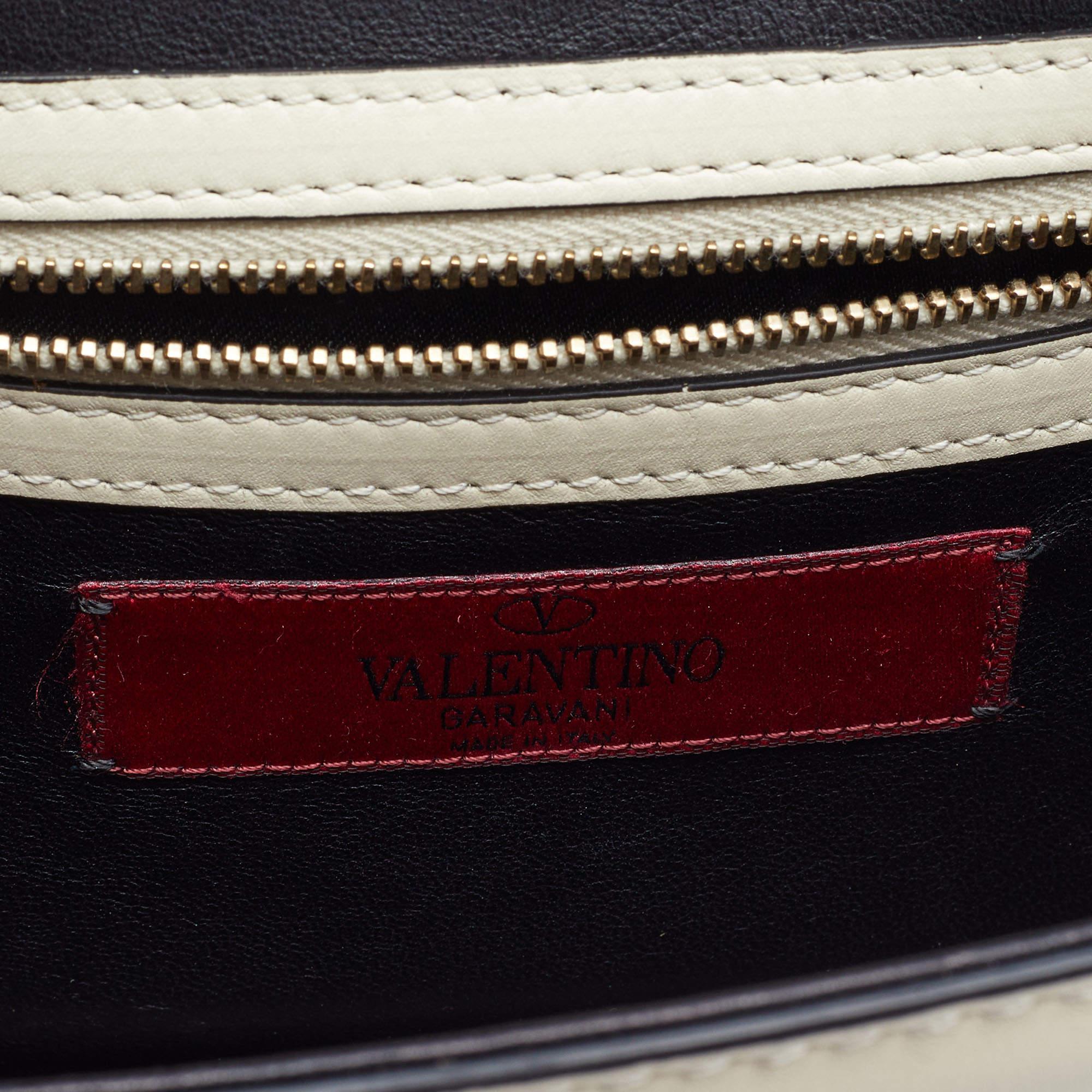 Valentino Off White/Black Leather Small Rockstud Glam Lock Flap Bag 5