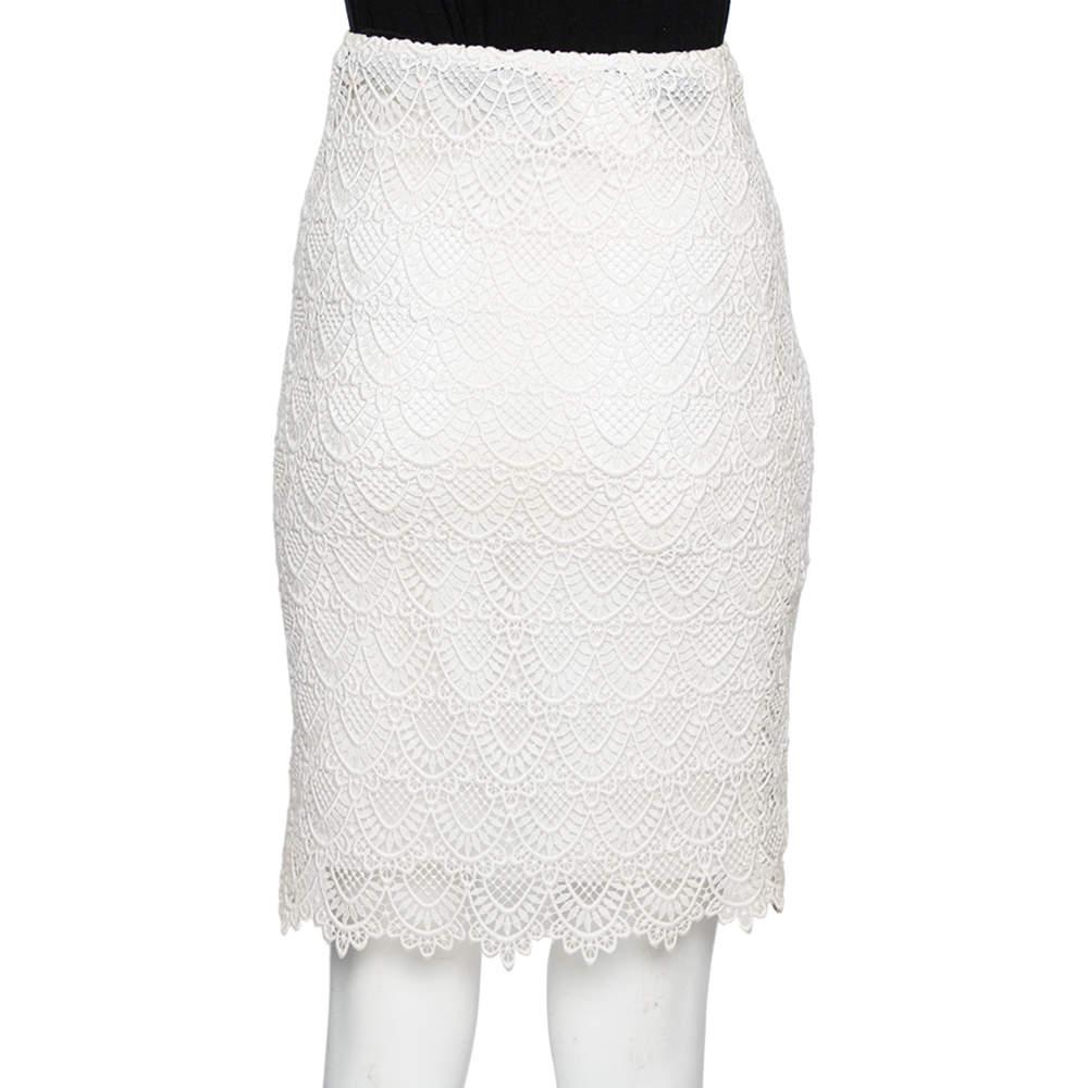 Gray Valentino Off-White Guipure Lace Knee Length Skirt M