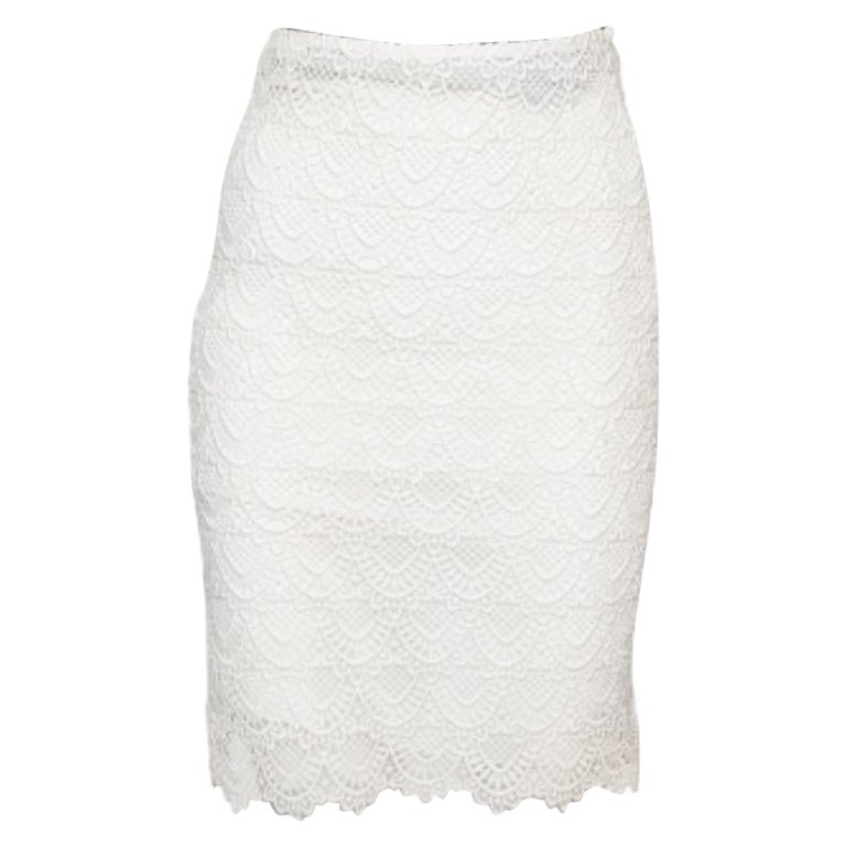 Valentino Off-White Guipure Lace Knee Length Skirt M