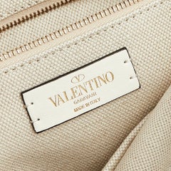 Valentino Off White Knitted Fabric Roman Stud Top Handle Bag