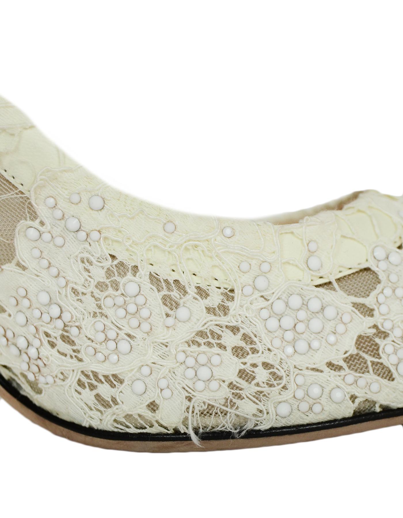 Beige Valentino off-White Lace/Crystal Point Toe Pumps sz 39 rt. $1, 695