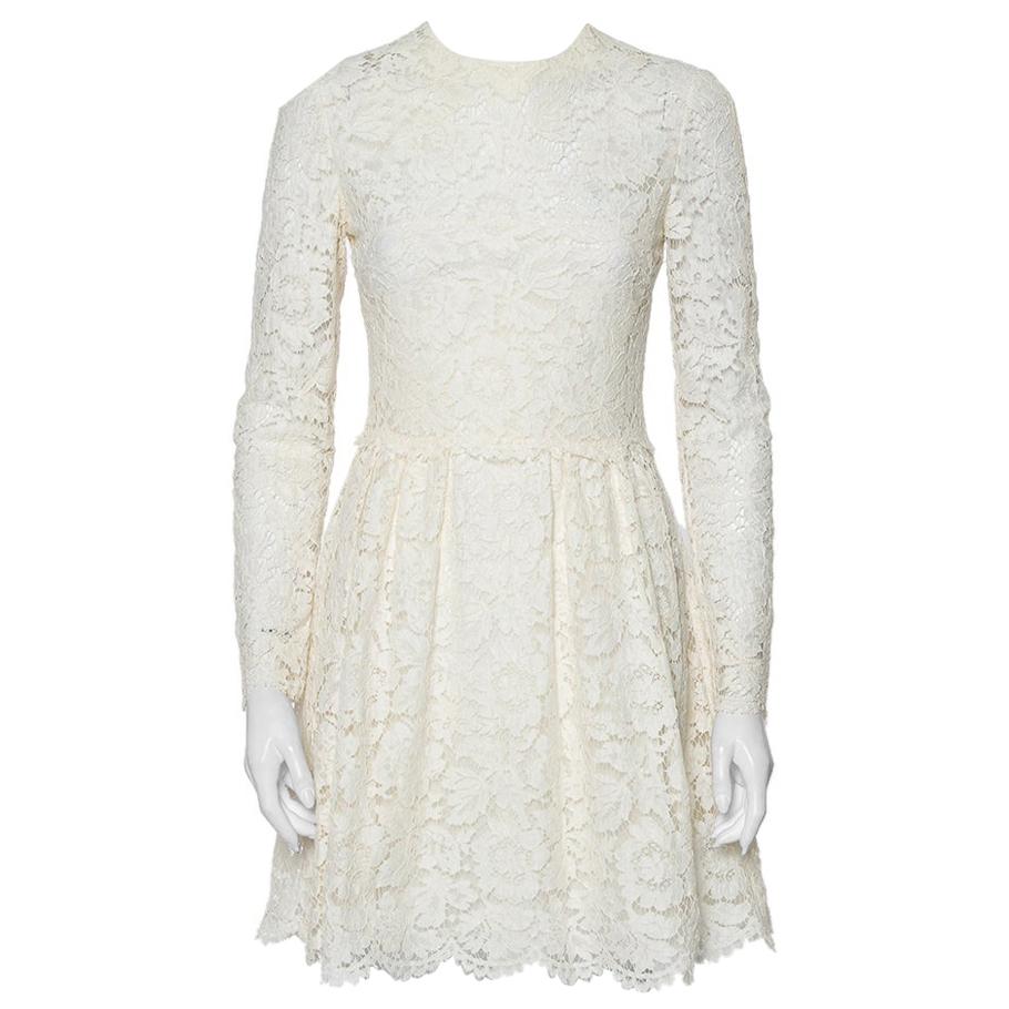 Valentino Off-White Lace Long Sleeve Mini Dress S