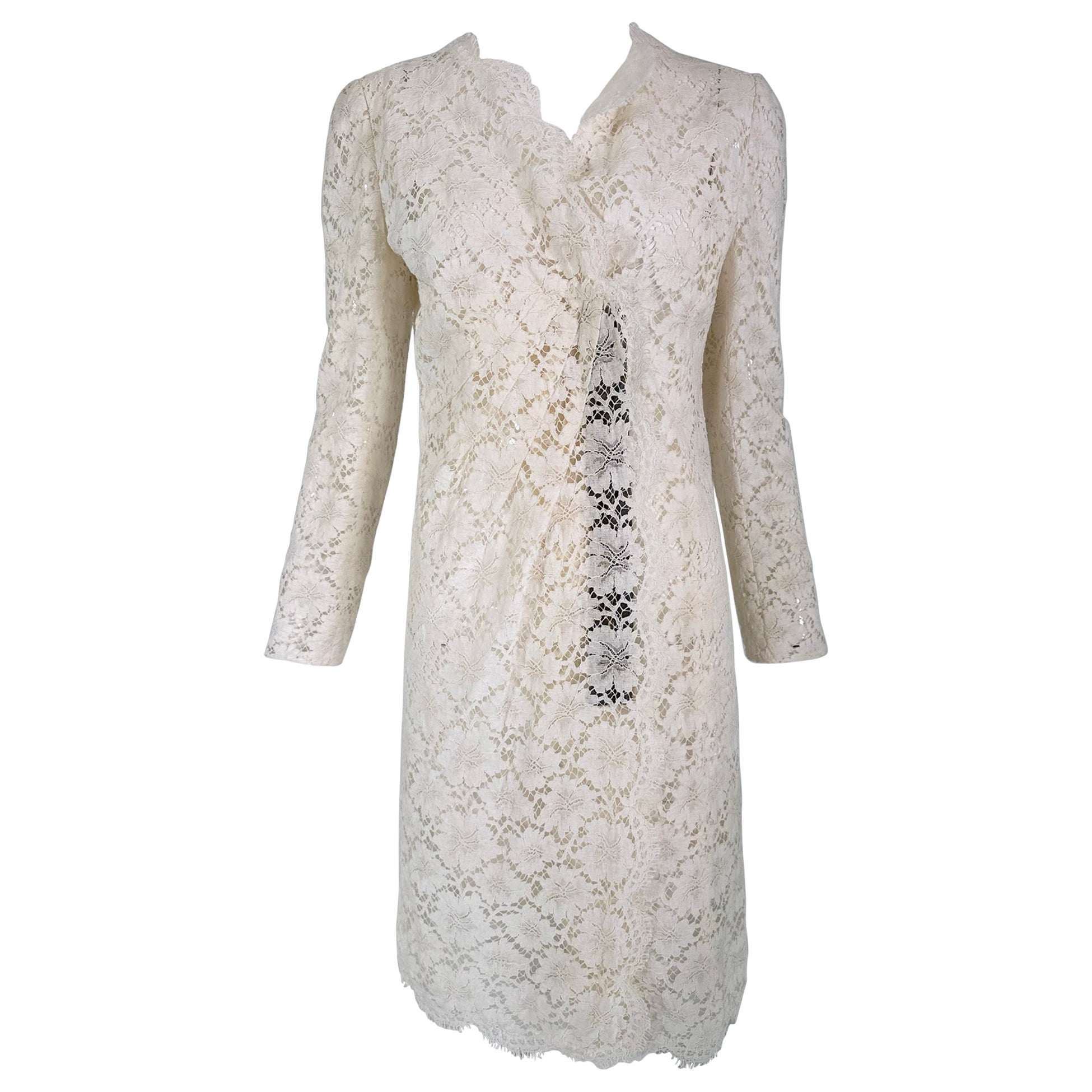 Valentino Off White Lace Princess Seam Black Hook 
Eye Wrap Front Dress