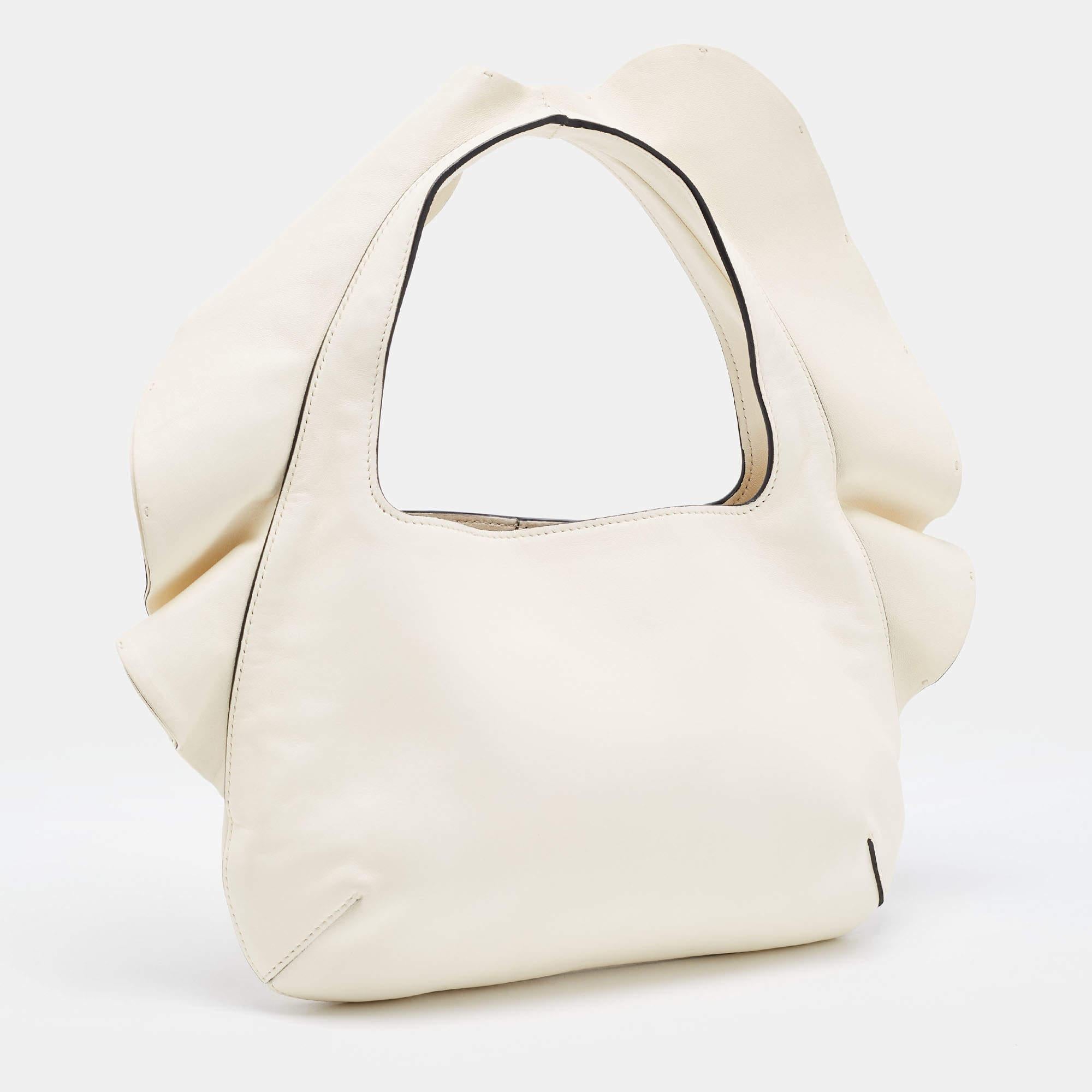 Women's Valentino Off-White Leather 04 Rouches Edition Atelier Hobo For Sale
