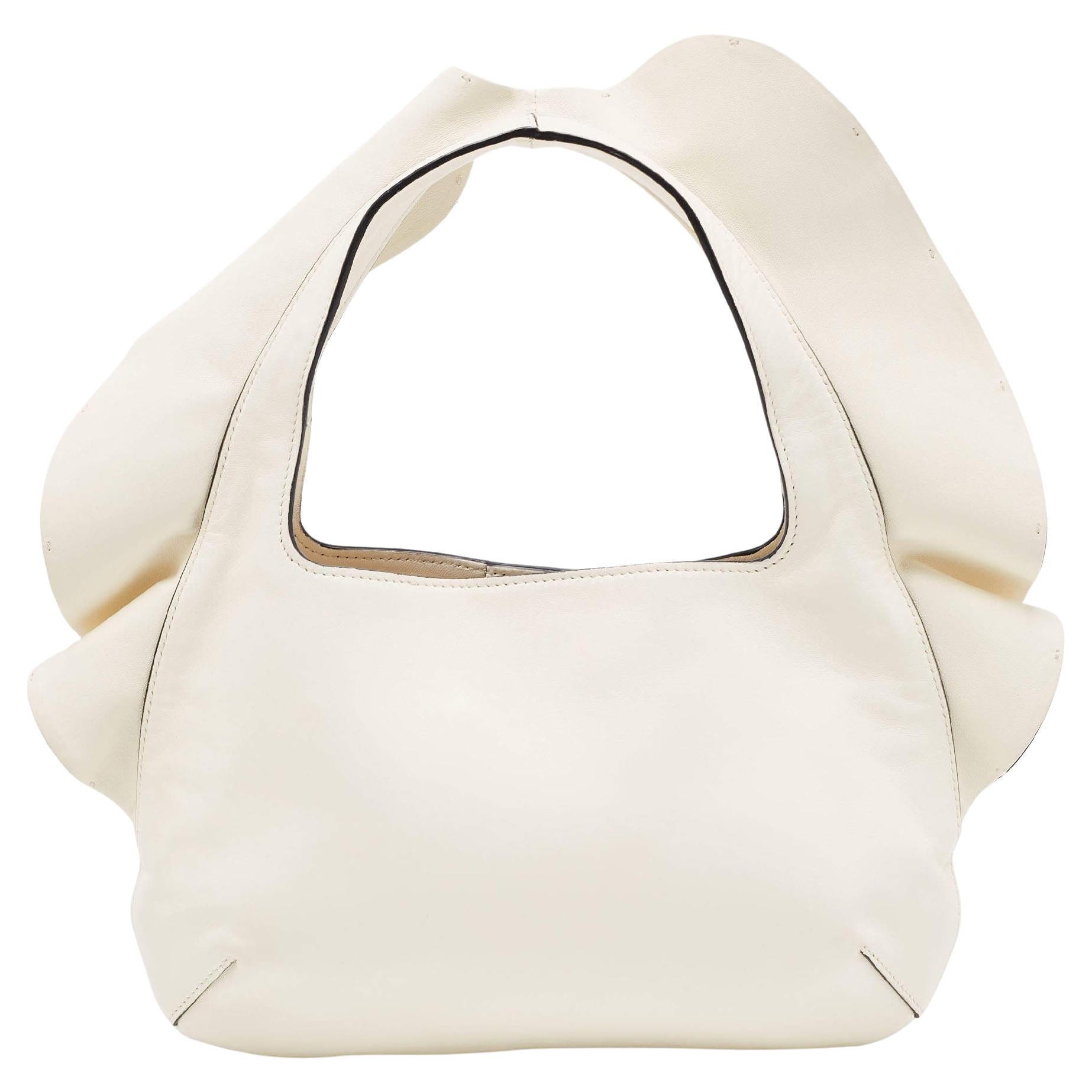 Valentino Off-White Leather 04 Rouches Edition Atelier Hobo For Sale