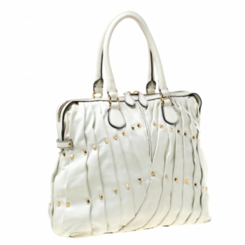 Valentino Bolso Shopper Maison Pintucked de piel blanco roto en venta 2