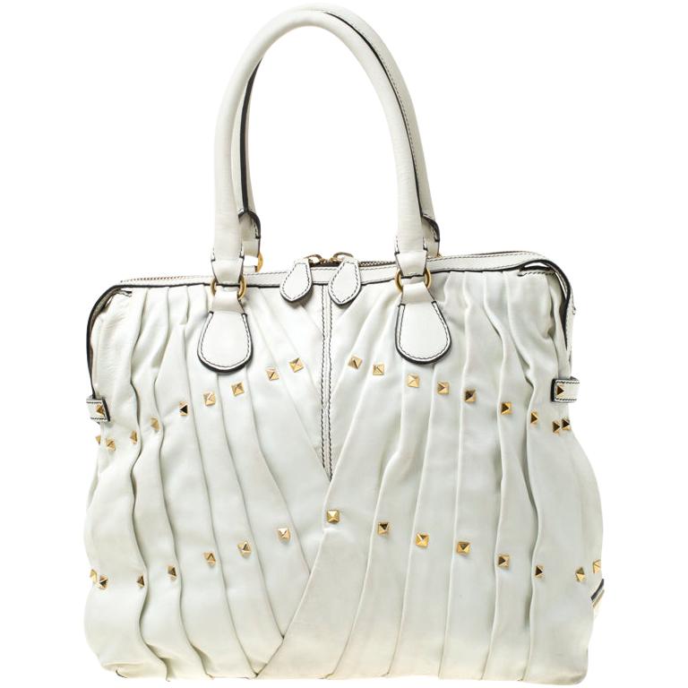 Valentino Off White Leather Maison Pintucked Shopper Tote at 1stDibs