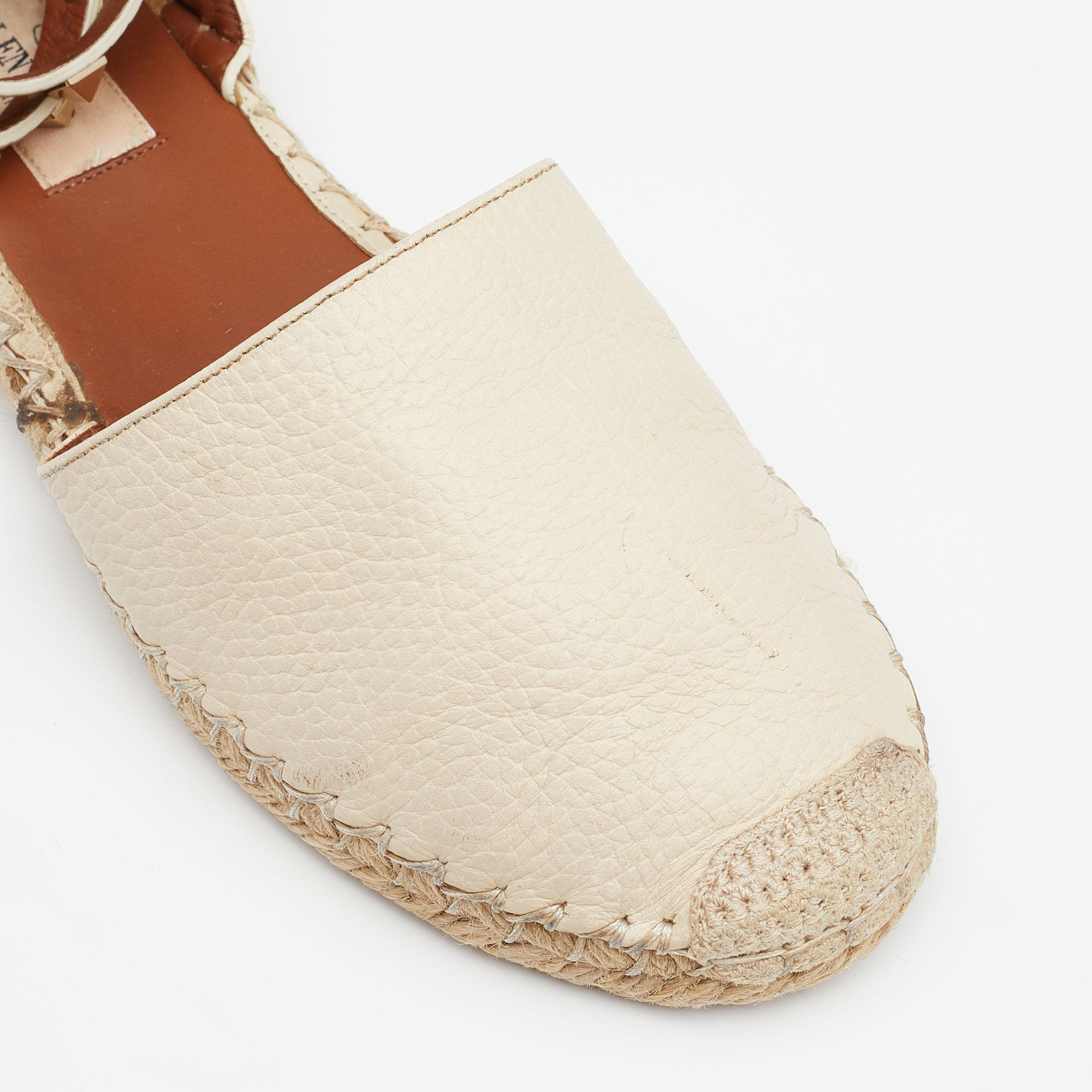 Women's Valentino Off White Leather Rockstud Espadrilles Flats Size 36