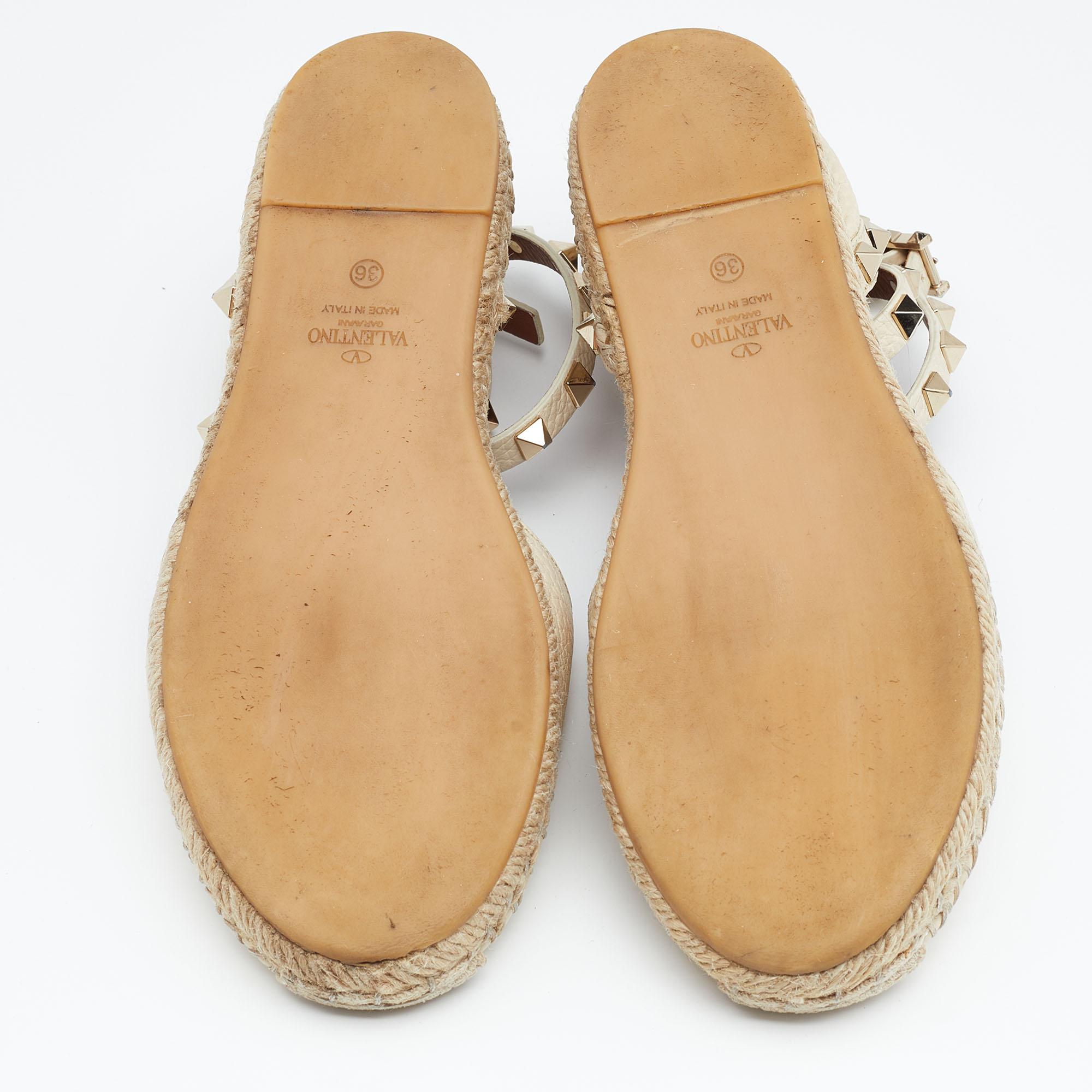 Valentino Off White Leather Rockstud Espadrilles Flats Size 36 2