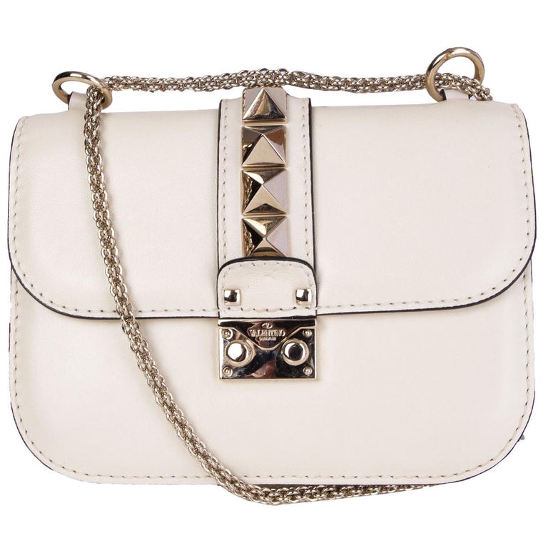 VALENTINO off-white leather ROCKSTUD GLAM LOCK SMALL Shoulder Bag at ...