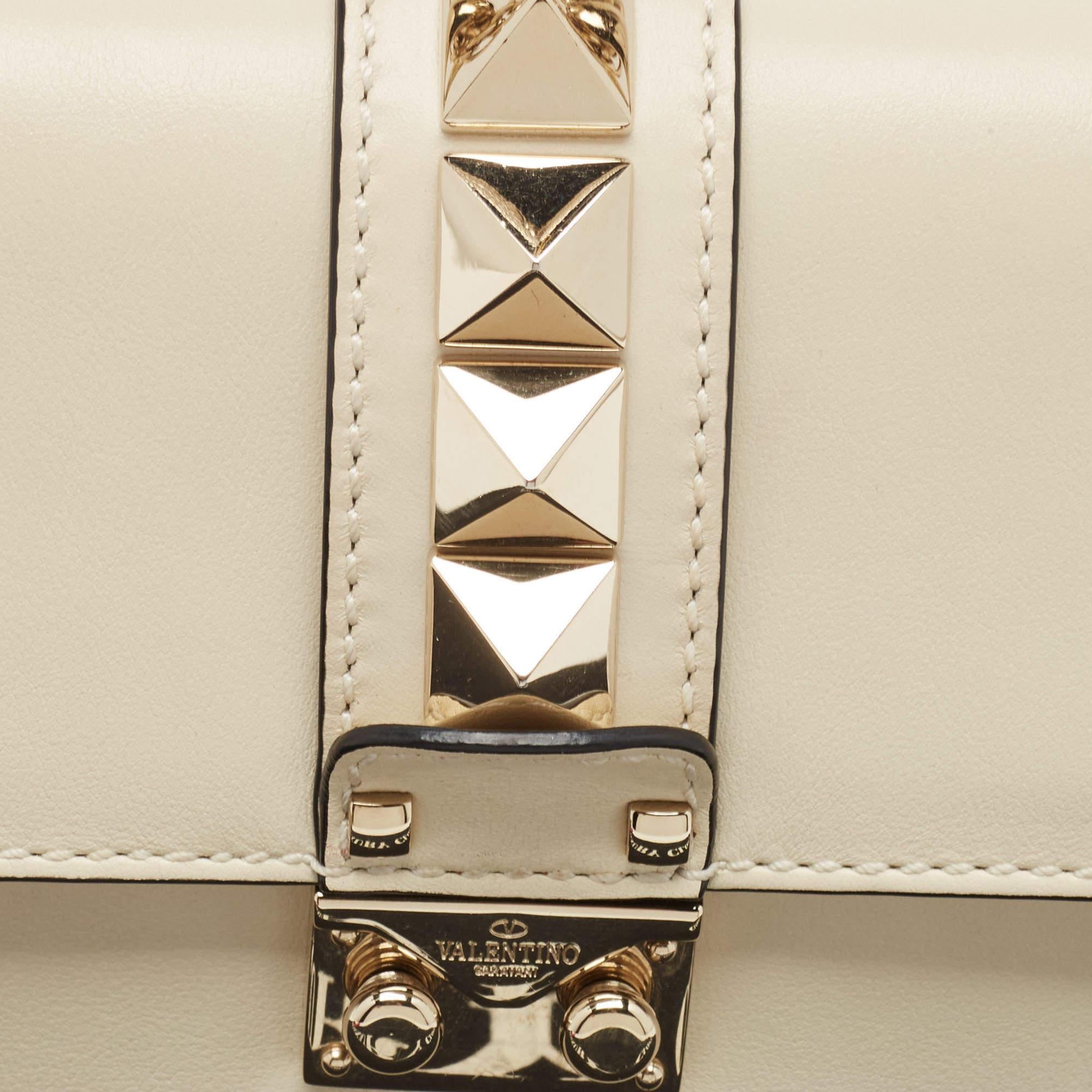 Valentino Off White Leather Small Rockstud Glam Lock Flap Bag For Sale 1