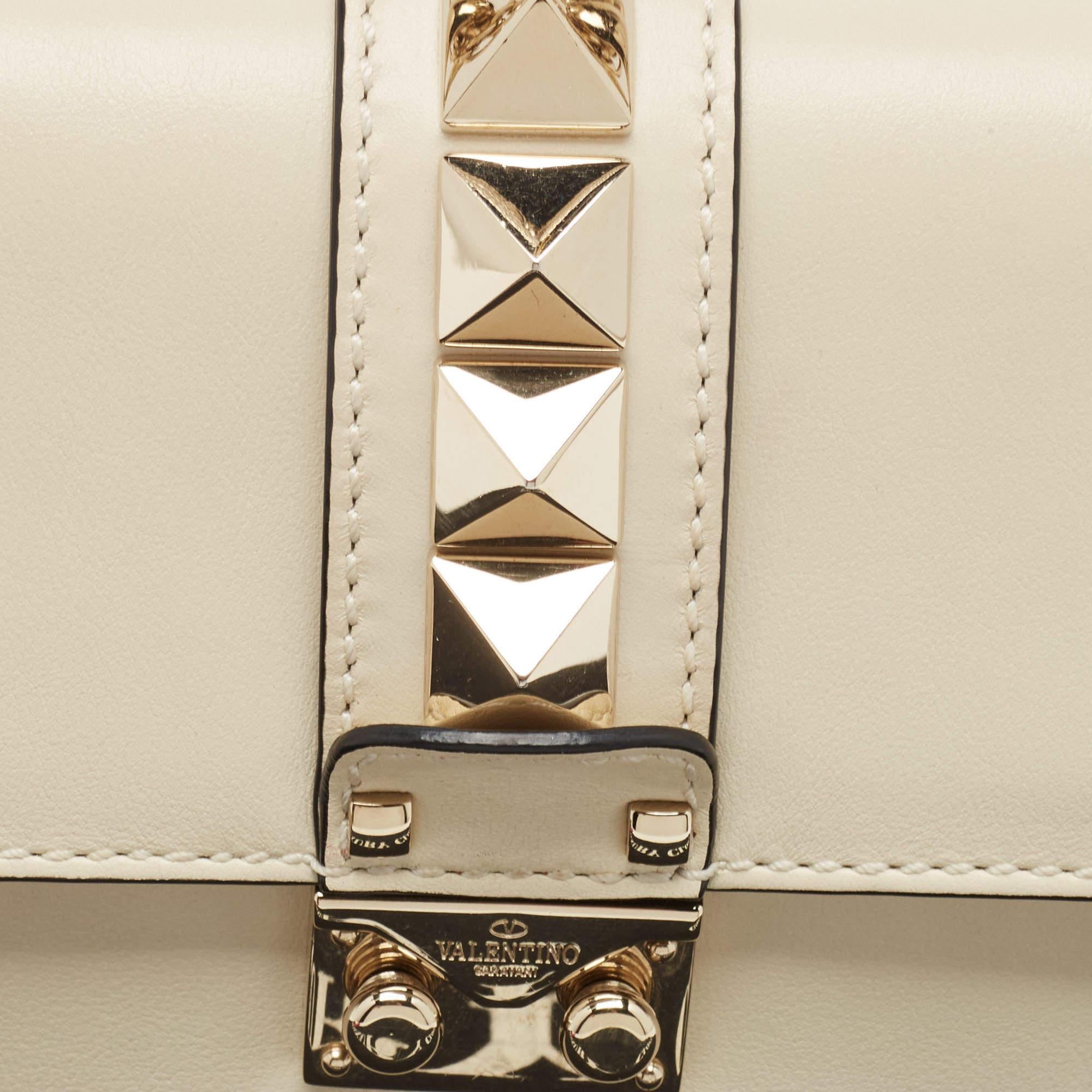 Valentino Off White Leather Small Rockstud Glam Lock Flap Bag For Sale 3