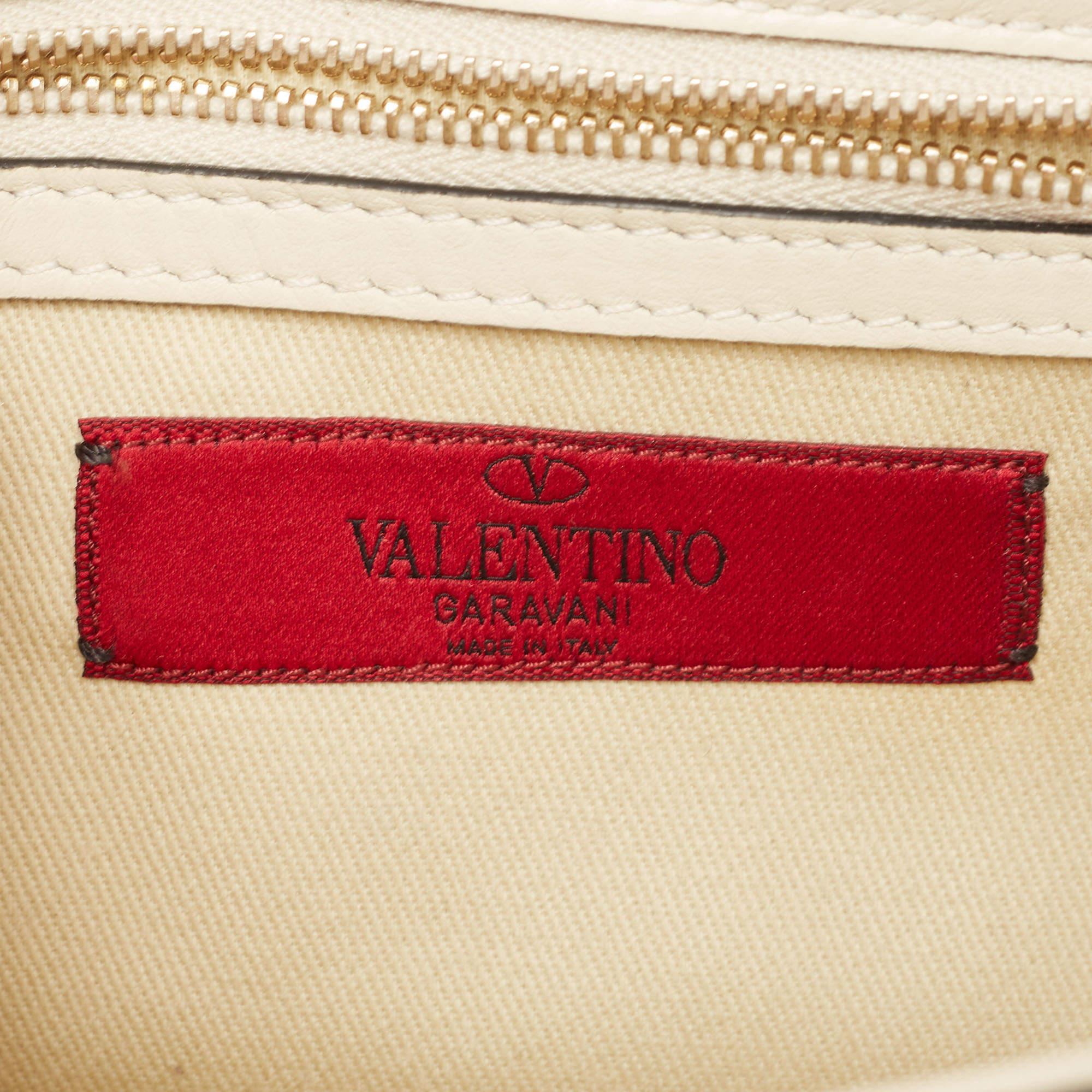 Valentino Off-White Leder Kleine Rockstud Glam Lock Flap Tasche im Angebot 4