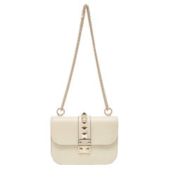 Valentino Off White Leather Small Rockstud Glam Lock Flap Bag