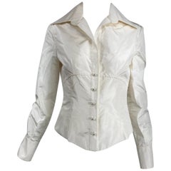 Valentino Off White Silk Fitted Blouse 