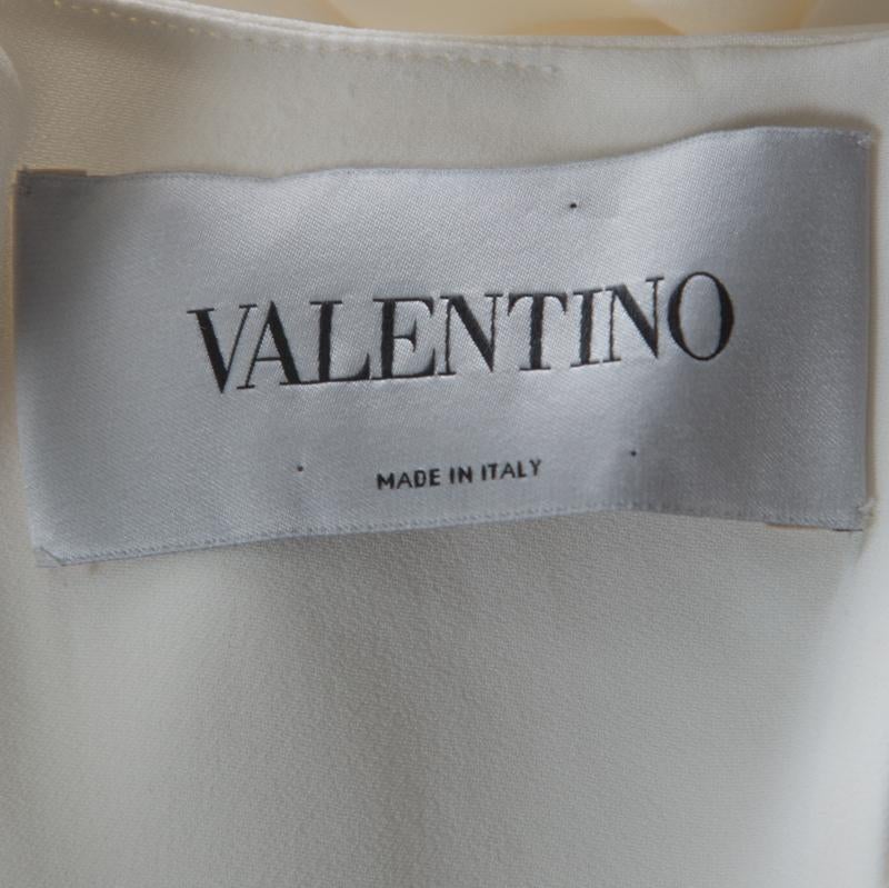 Valentino Off White Stretch Knit Ruffle Detail Sleeveless Gown S 1