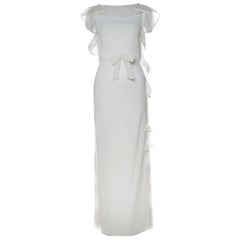 Valentino Off White Stretch Knit Ruffle Detail Sleeveless Gown S