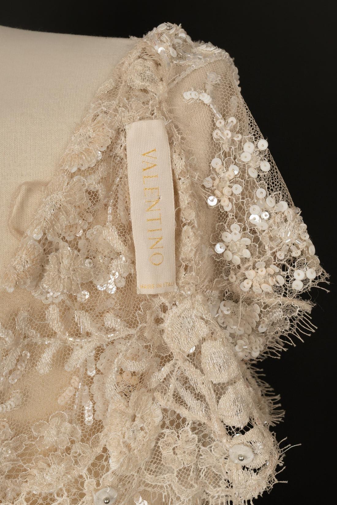 Valentino Off-White Tulle Dress Entirely Embroidered with Sequins For Sale 2