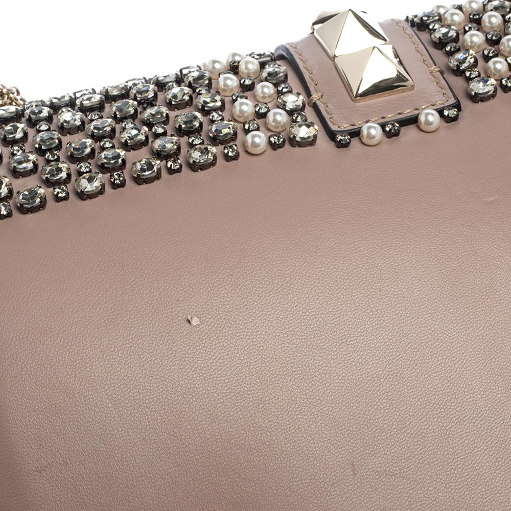 Valentino Old Rose Crystal/Beads Embellished Leather Medium Glam Lock Flap Bag 4