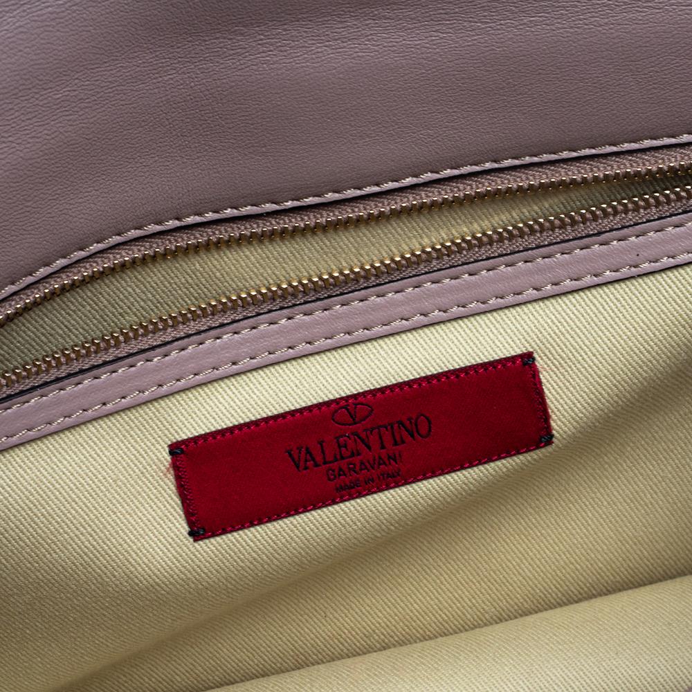 Valentino Old Rose Crystal/Beads Embellished Leather Medium Glam Lock Flap Bag 7
