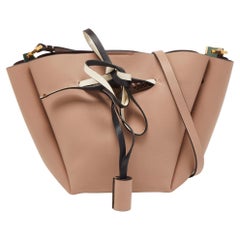Valentino Old Rose Leather and Snake Drawstring VLogo Bucket Bag