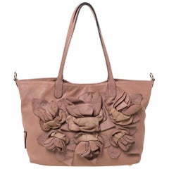 Valentino Old Rose Leather Floral Applique Tote