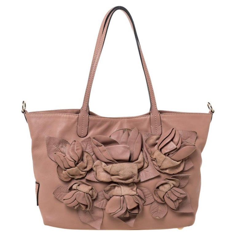 Valentino Old Rose Leather Floral Tote Sale at 1stDibs