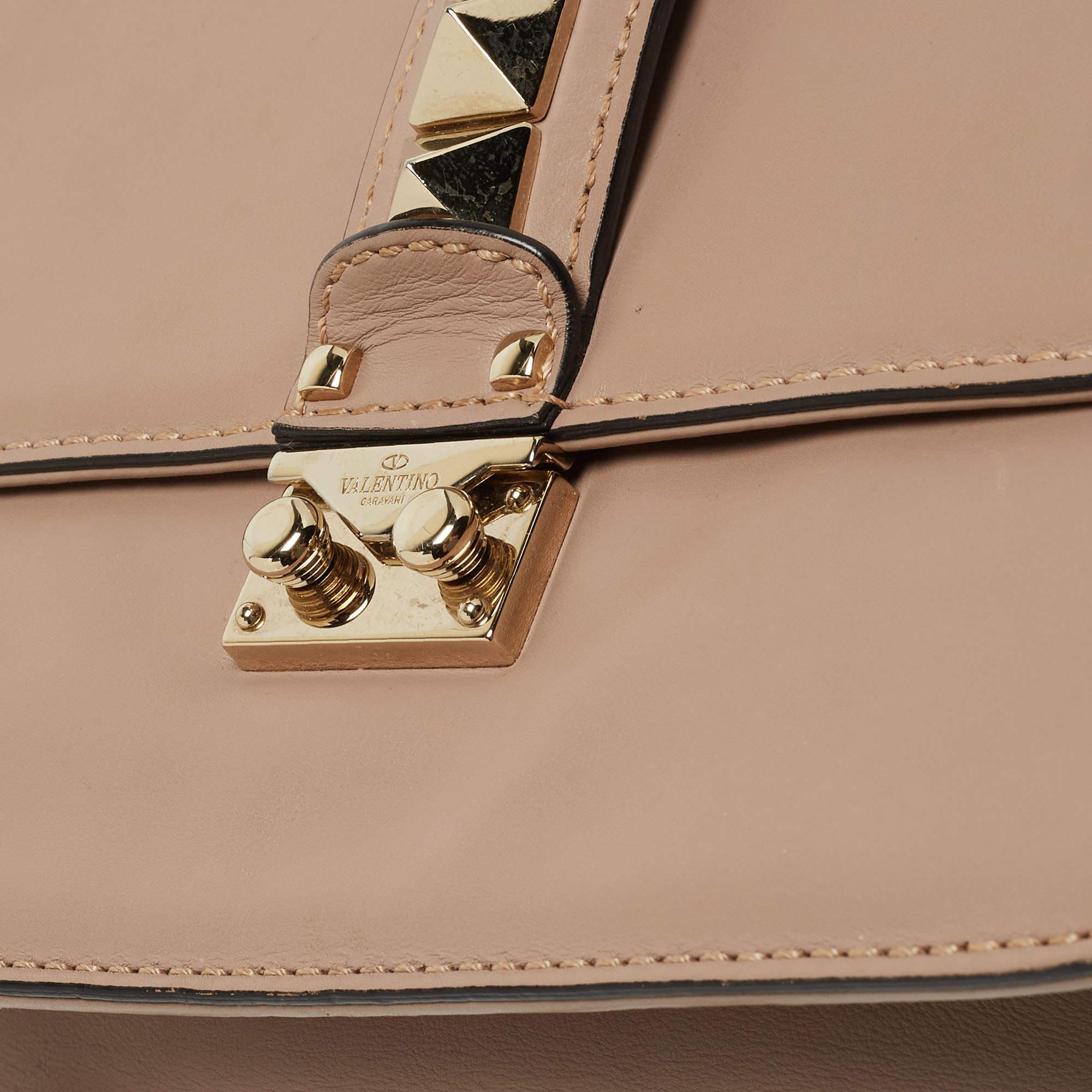 Valentino Old Rose Leather Medium Rockstud Glam Lock Flap Bag For Sale 7