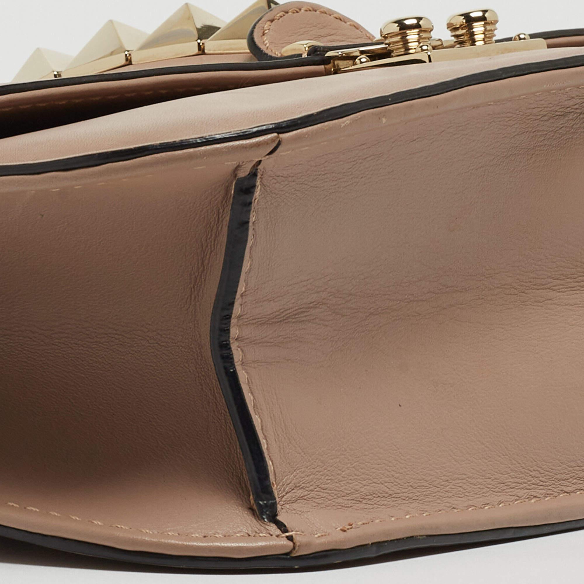 Valentino Old Rose Leather Medium Rockstud Glam Lock Flap Bag For Sale 9