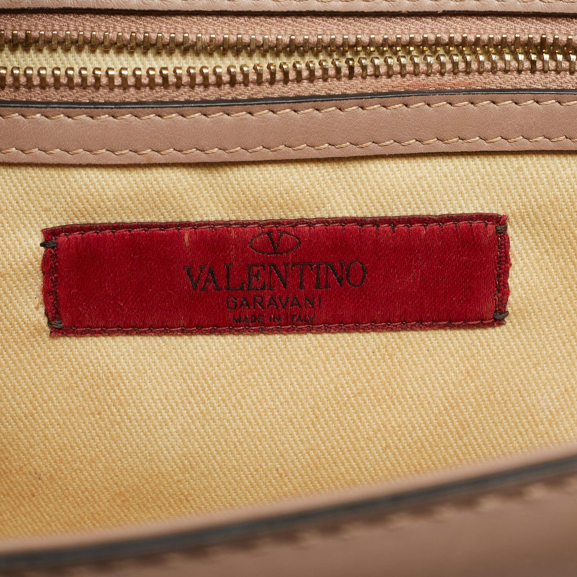 Valentino Old Rose Leather Medium Rockstud Glam Lock Flap Bag For Sale 4