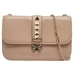 Valentino Old Rose Leather Medium Rockstud Glam Lock Flap Bag