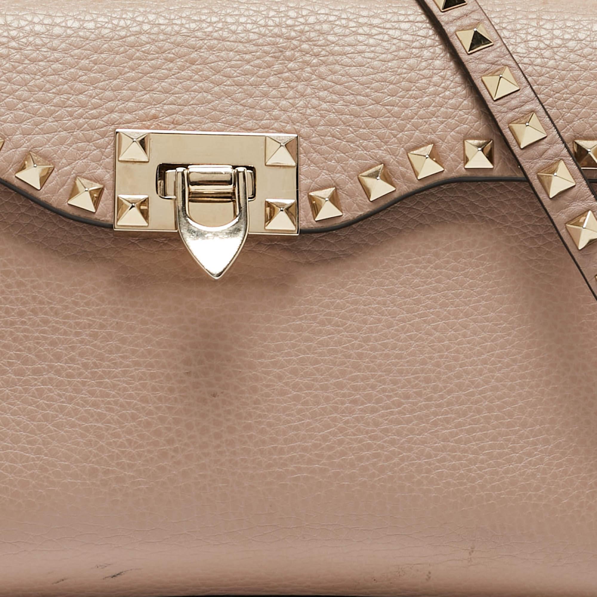 Valentino Old Rose Leather Rockstud Top Handle Bag For Sale 7