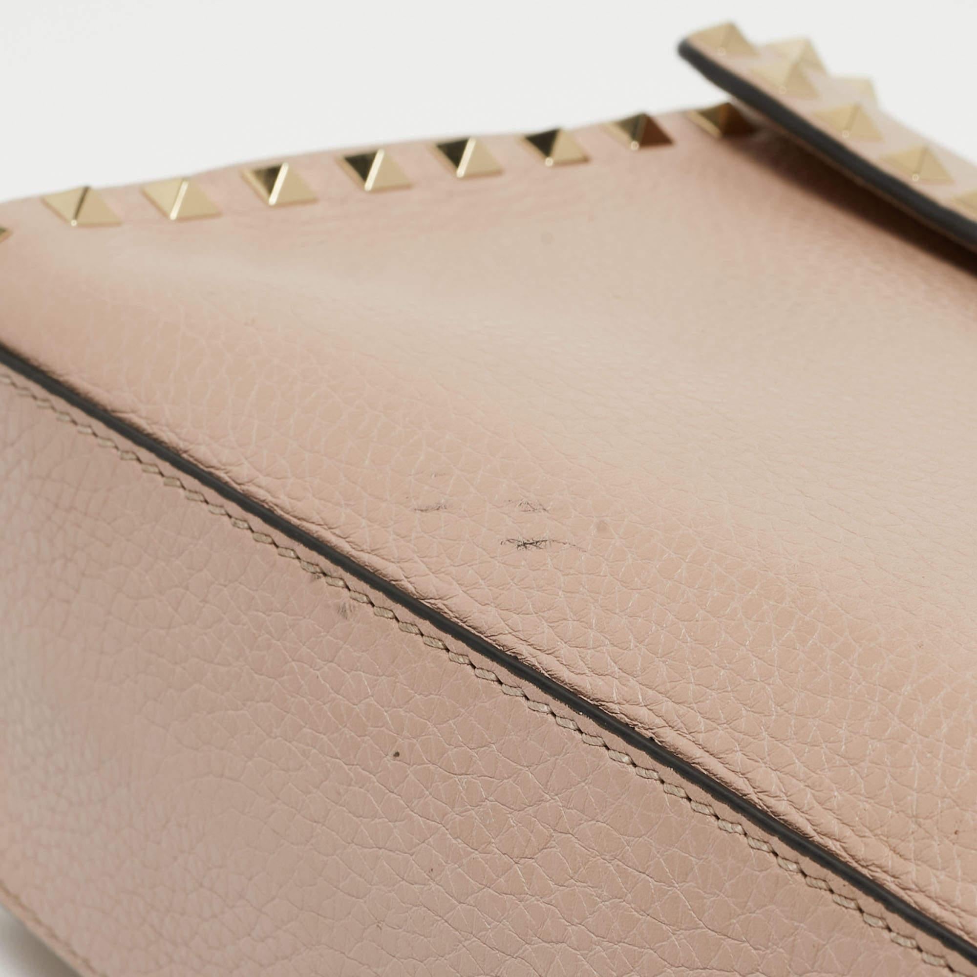 Valentino Old Rose Leather Rockstud Top Handle Bag For Sale 12