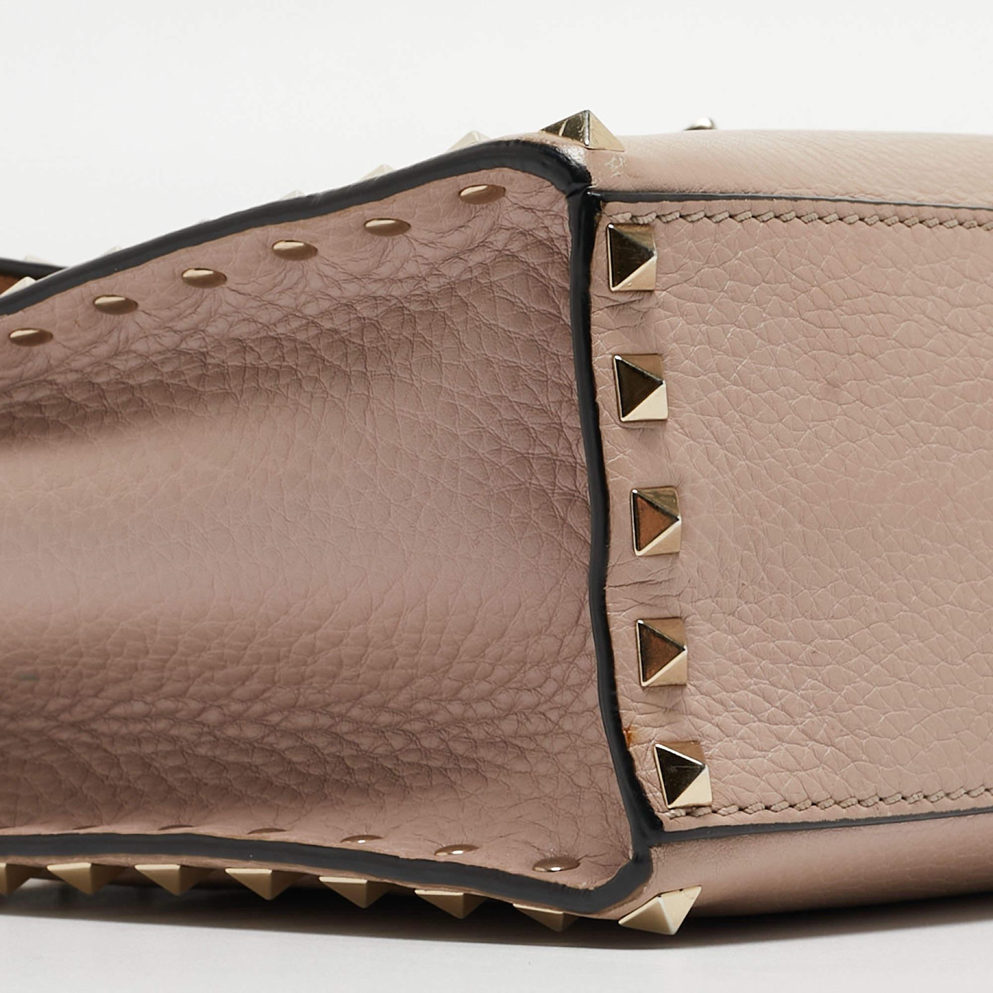 Valentino Old Rose Leather Rockstud Top Handle Bag For Sale 3