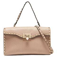 Used Valentino Old Rose Leather Rockstud Top Handle Bag