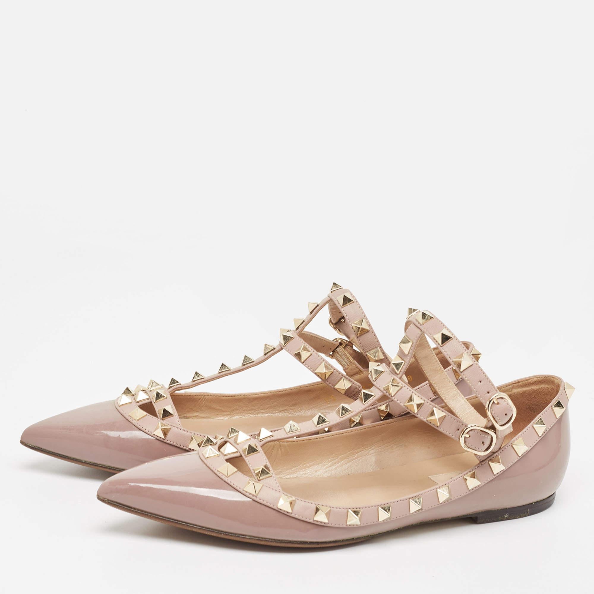 Valentino Old Rose Patent and Leather Rockstud Ballet Flats Size 38 For Sale 1