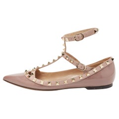 Used Valentino Old Rose Patent and Leather Rockstud Ballet Flats Size 38