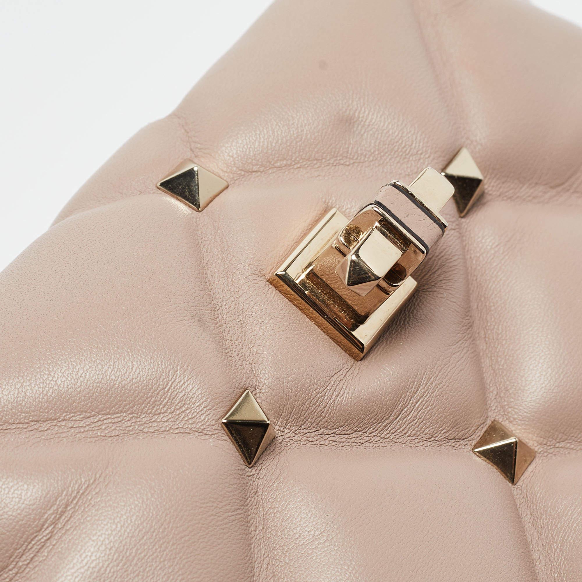 Valentino - Mini sac à poignée Candystud en cuir matelassé vieux rose 9