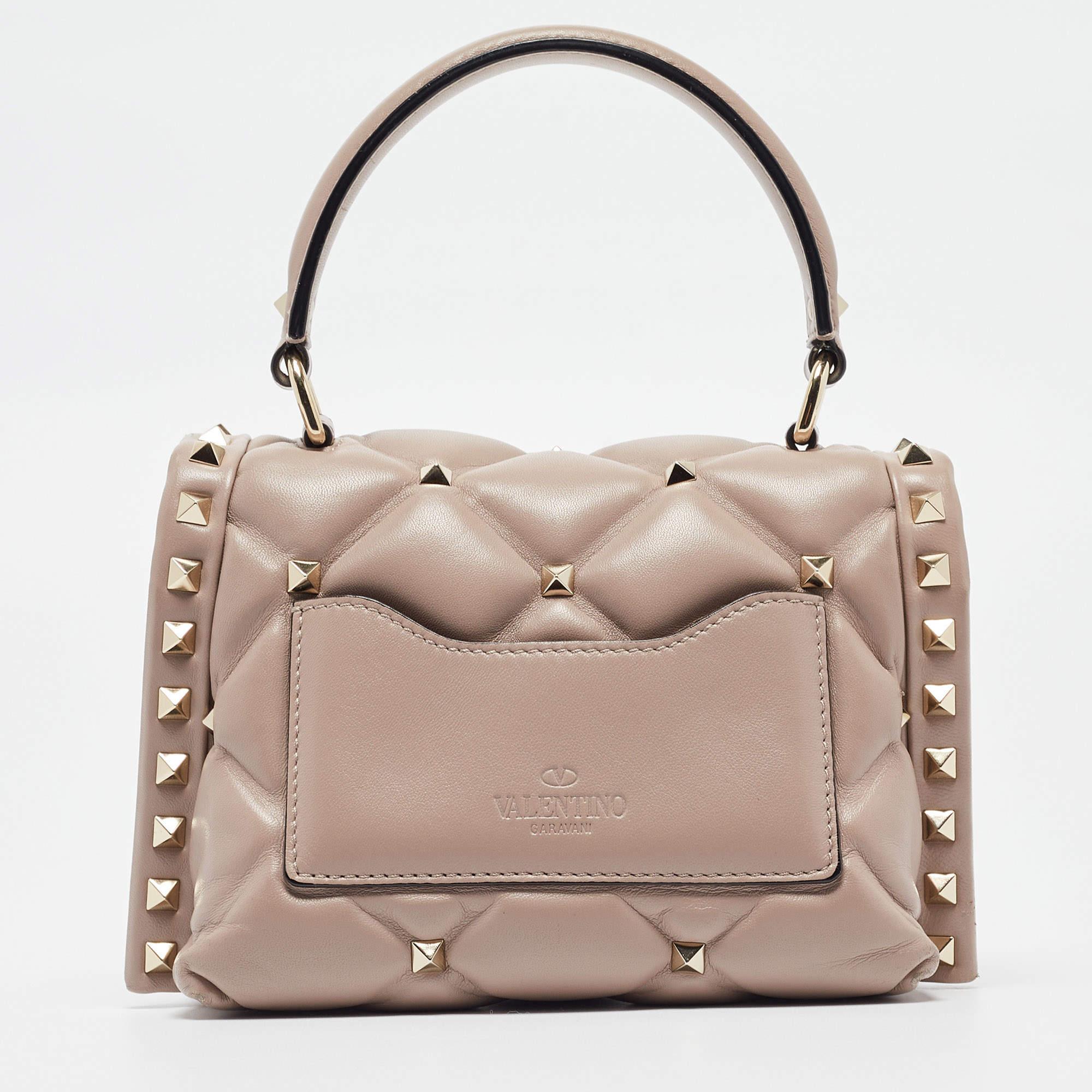 Valentino Old Rose Quilted Leather Mini Candystud Top Handle Bag For Sale 11