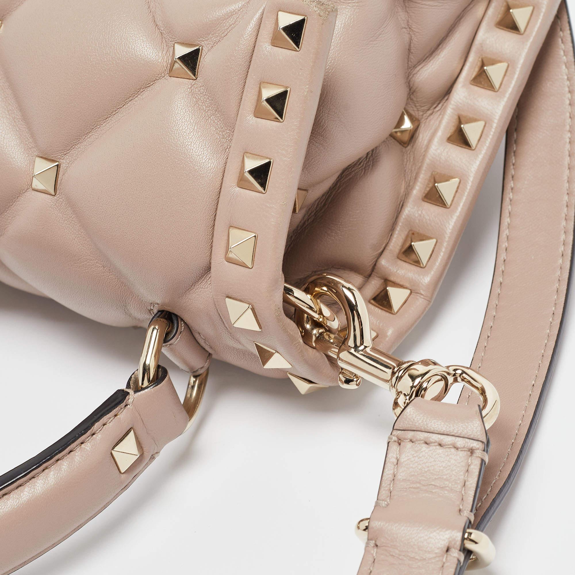 Valentino Old Rose Quilted Leather Mini Candystud Top Handle Bag For Sale 12