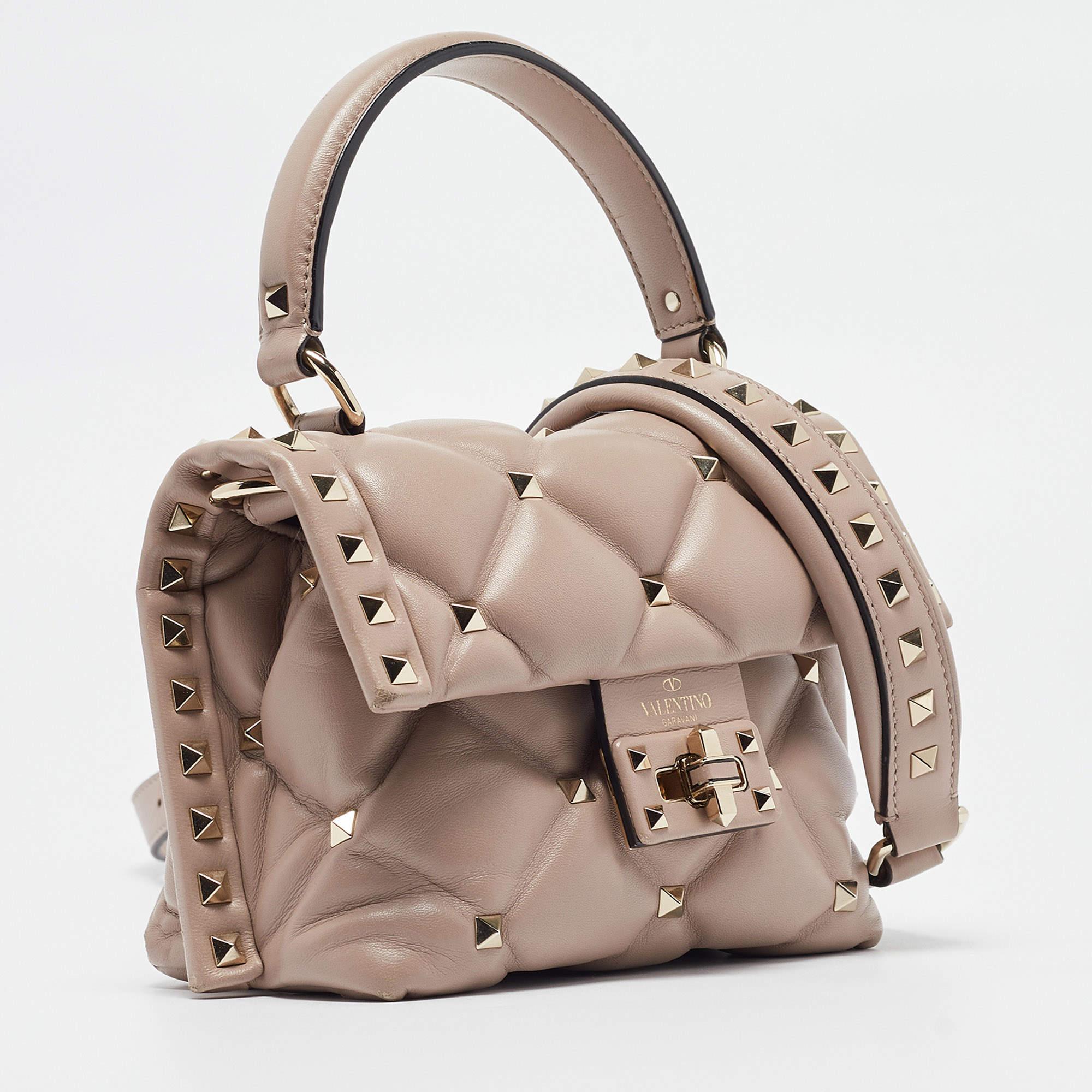 Valentino Old Rose Quilted Leather Mini Candystud Top Handle Bag In Good Condition In Dubai, Al Qouz 2