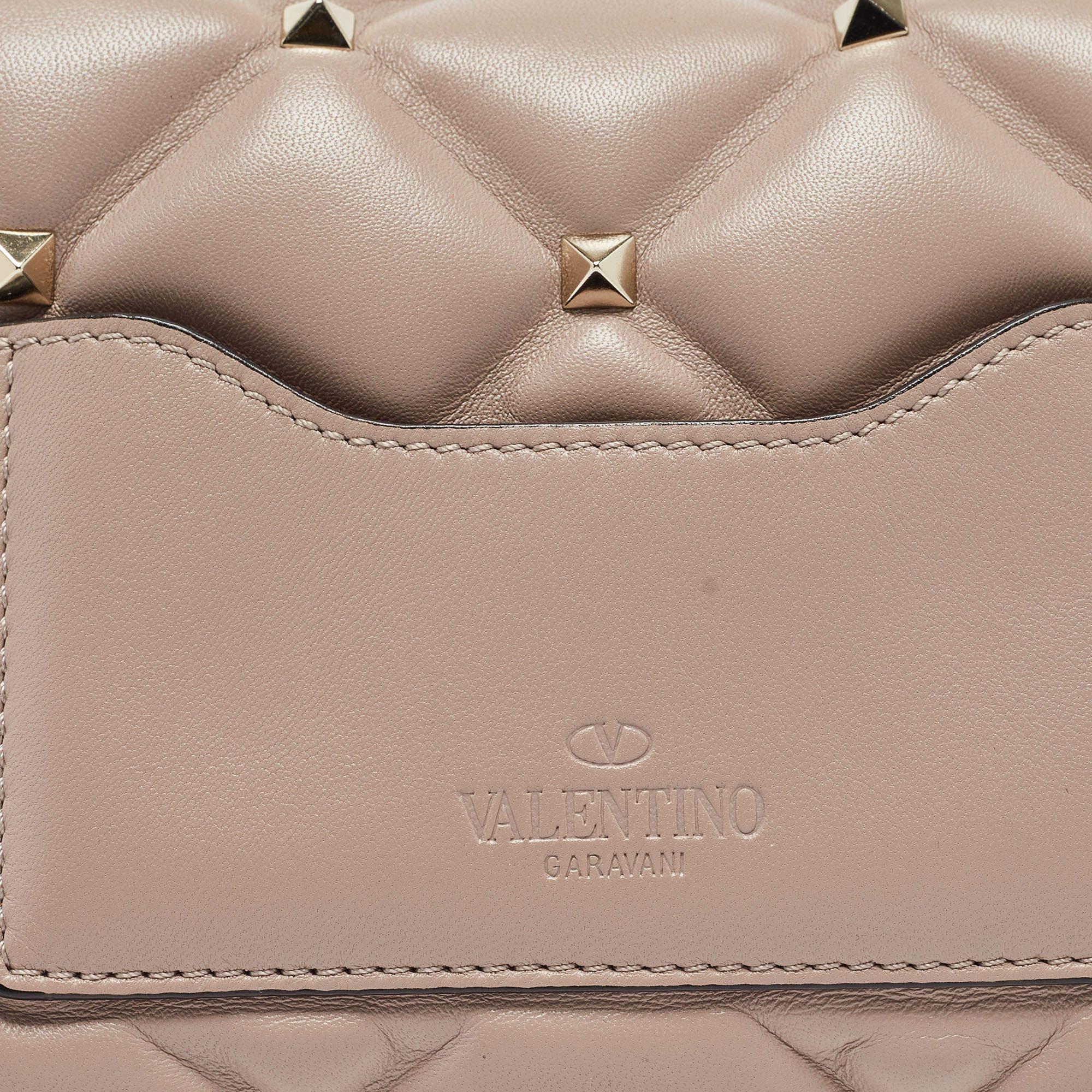 Valentino - Mini sac à poignée Candystud en cuir matelassé vieux rose 2