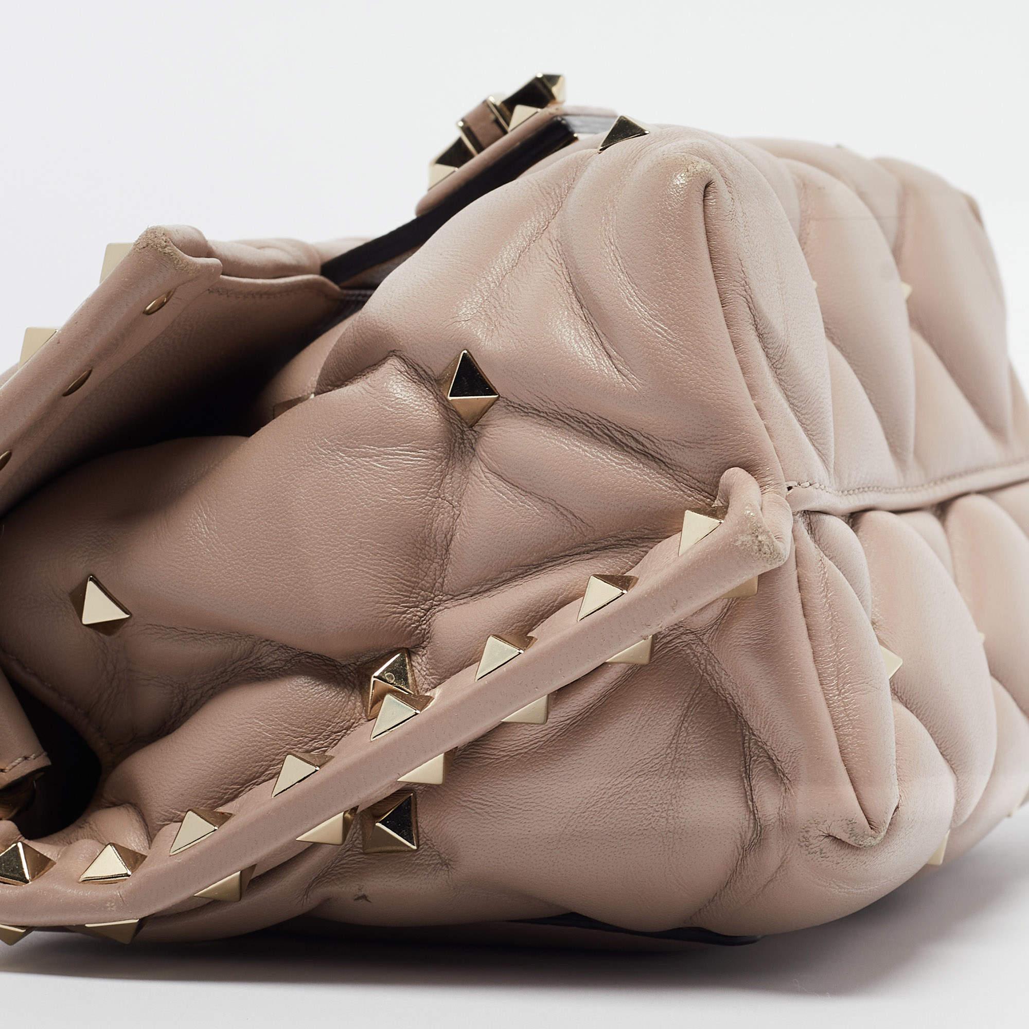 Valentino - Mini sac à poignée Candystud en cuir matelassé vieux rose 3