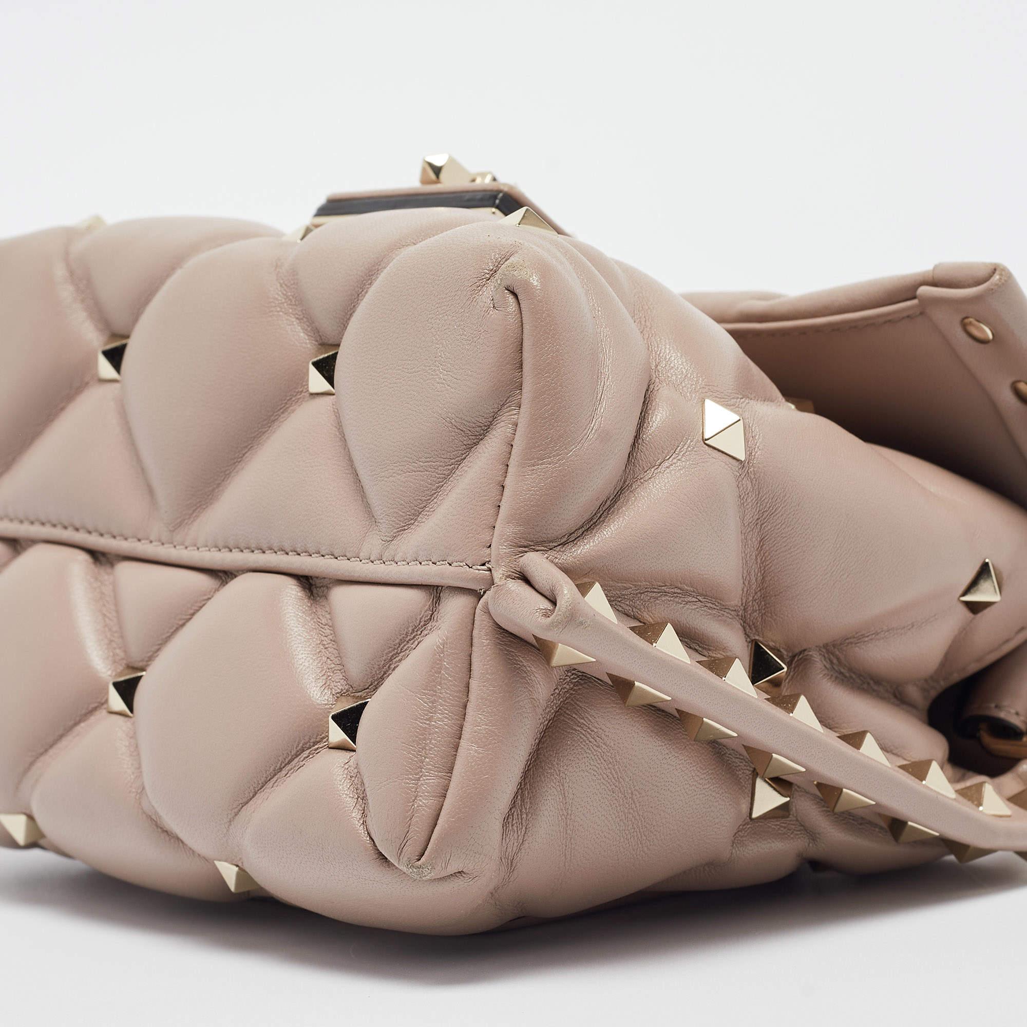 Valentino Old Rose Quilted Leather Mini Candystud Top Handle Bag For Sale 4