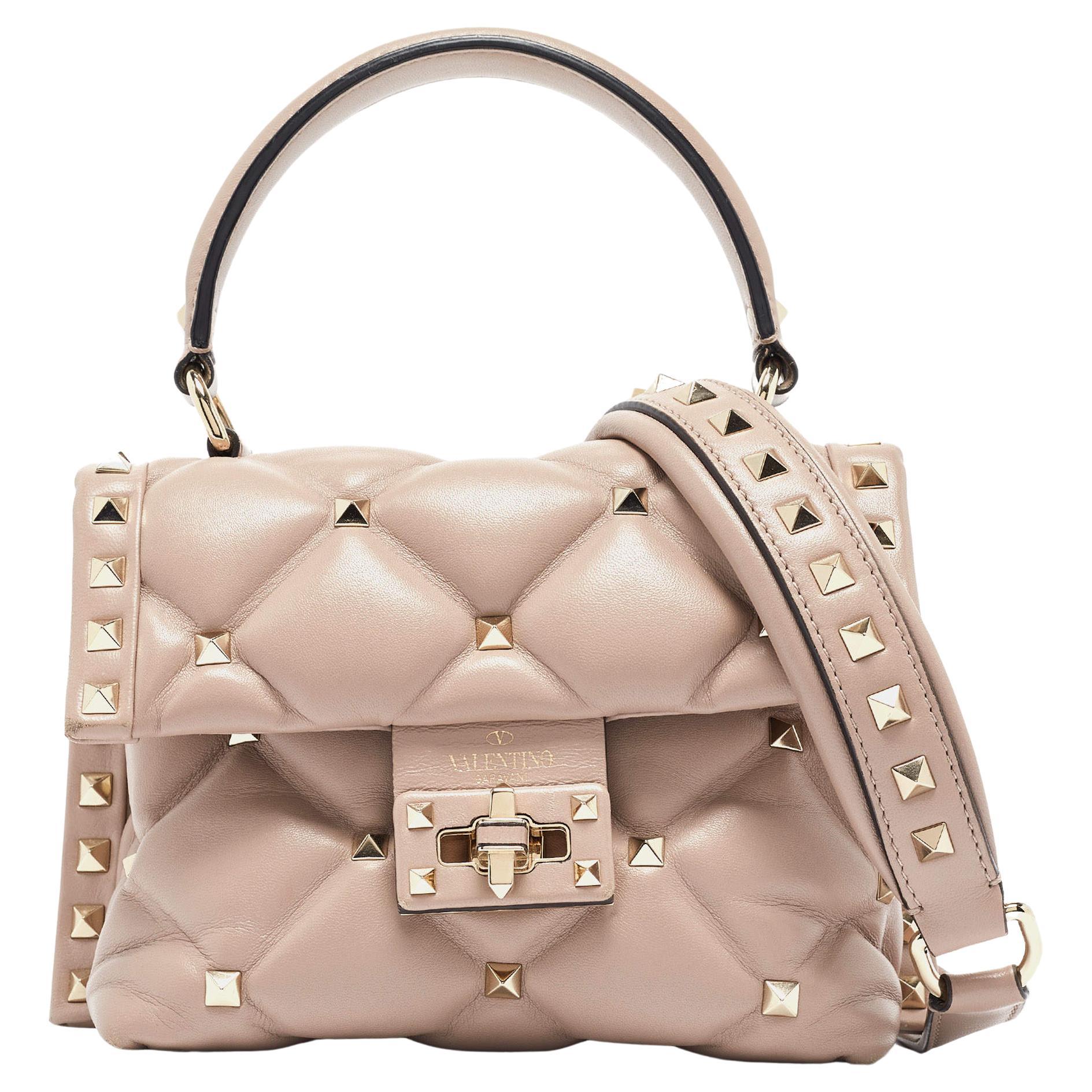 Valentino Old Rose Quilted Leather Mini Candystud Top Handle Bag For Sale