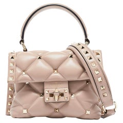 Valentino Old Rose Quilted Leather Mini Candystud Top Handle Bag