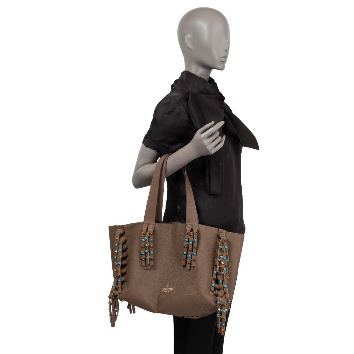 VALENTINO olive drab leather C-ROCKEE STUDDED FRINGE Tote Shopper Bag For Sale 1